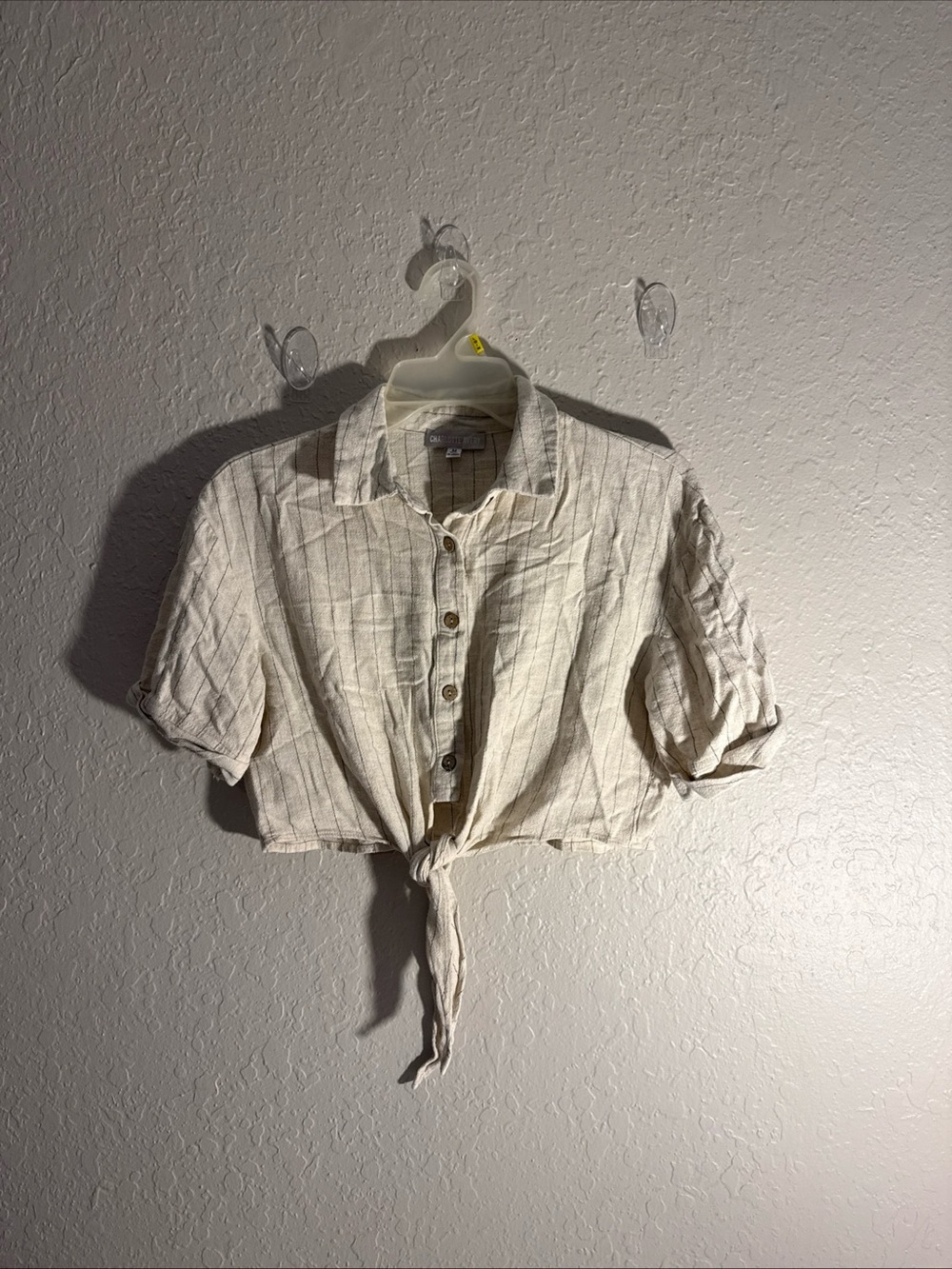 Charlotte Avery Pinstripe Button Down Crop Top  Size Medium Rare Hard To Find